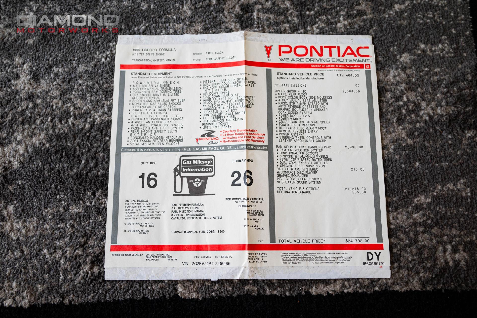 1996 PONTIAC FIREBIRD - Image 122