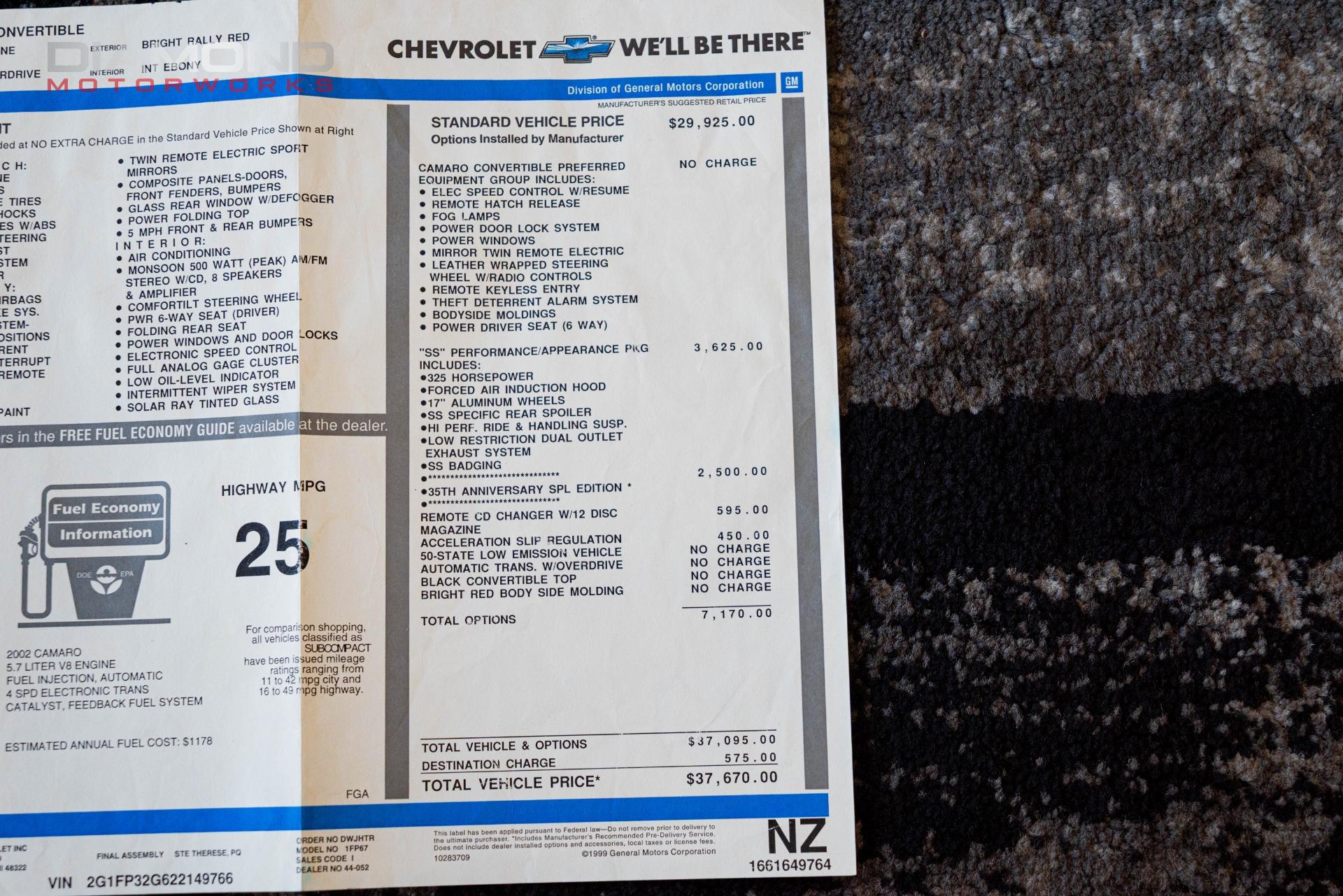 2002 CHEVROLET CAMARO - Image 130