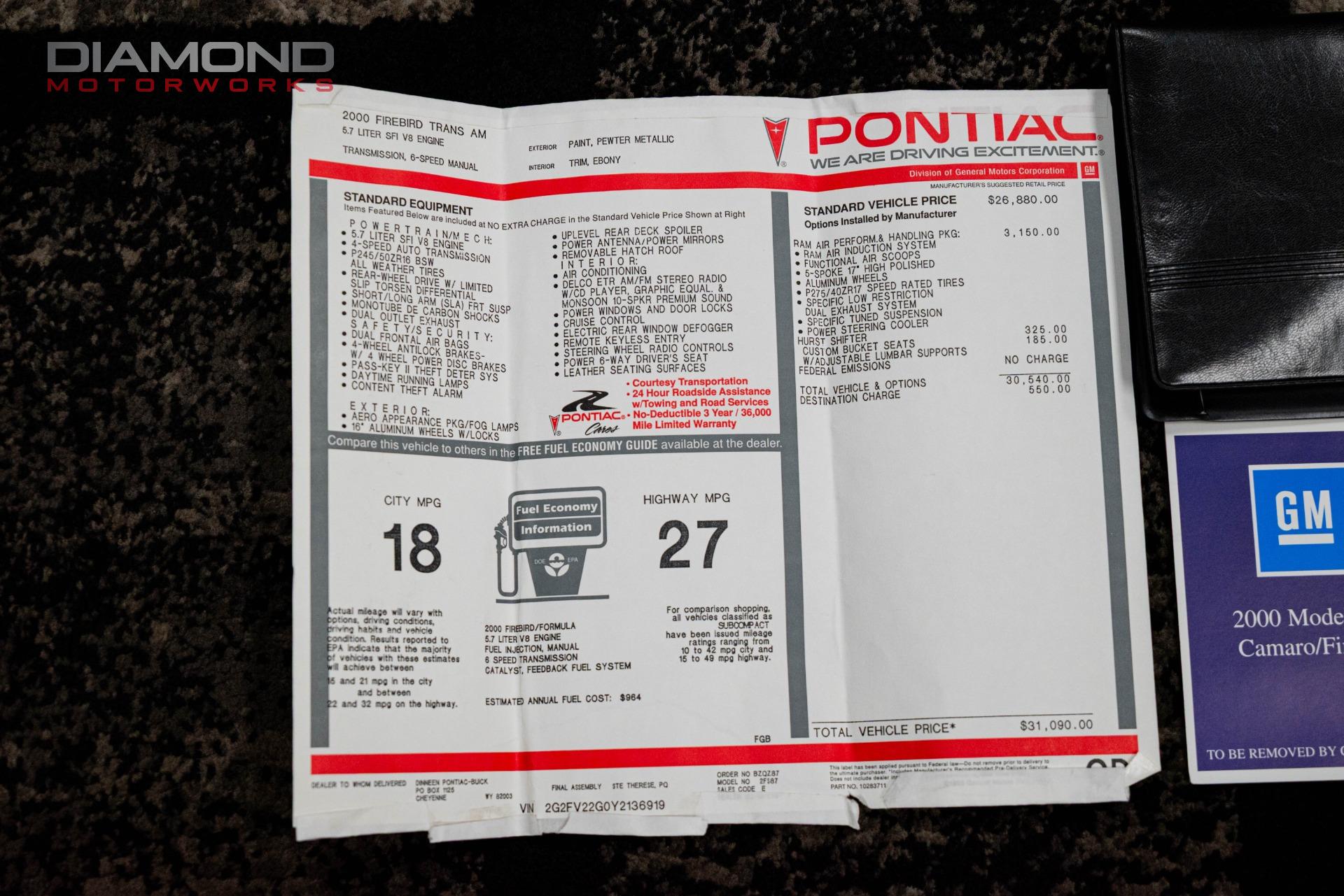 2000 PONTIAC FIREBIRD - Image 146